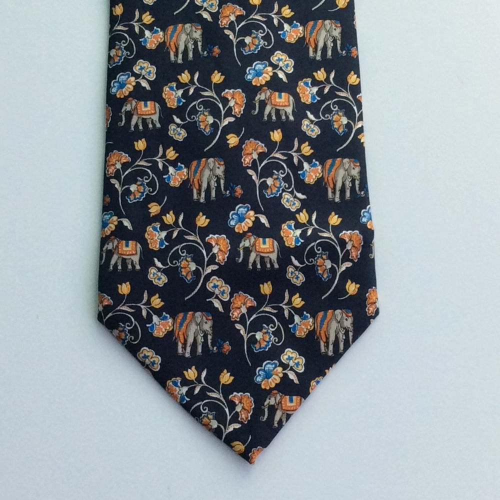 Tie with Floral and Elephant Design